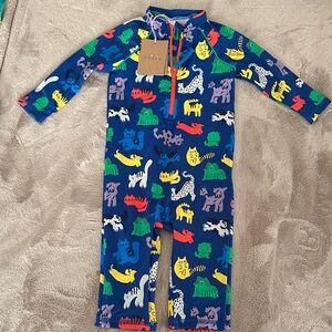Baby Boden Kids Swim One Piece - Blue with Multicolor Animal Print